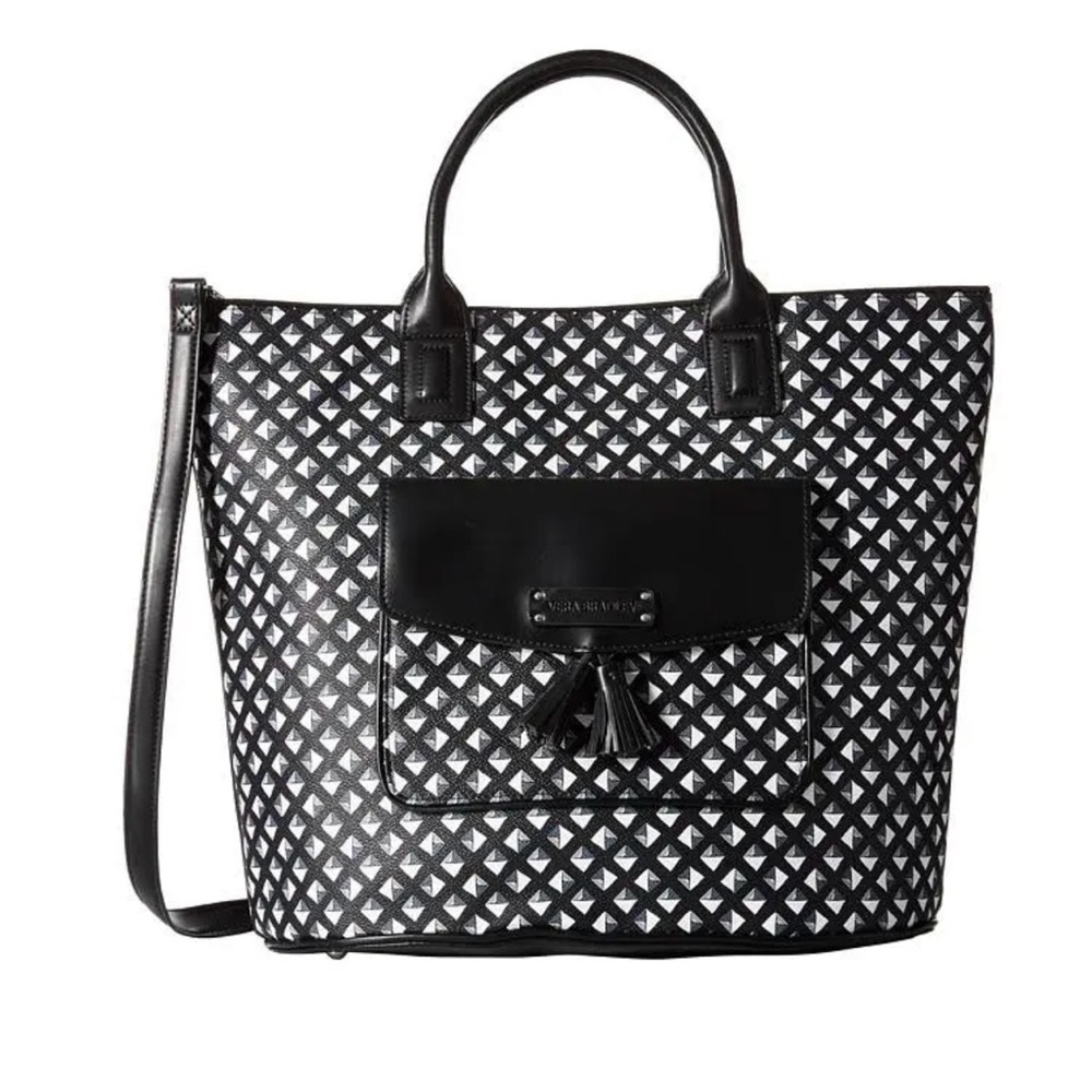 Vera Bradley Tassel Tote Black White Studs
